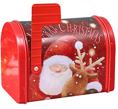 ISAKEN Christmas Candy Tin Boxes, Candies Jar Biscuits Cookie Cupcakes Storage Box Holiday Xmas Gift Packing Case for Christmas New Year Decoration Party Favors, Red
