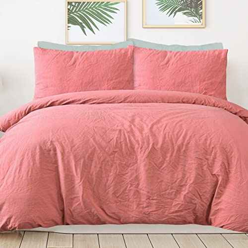 Sleepdown 100% Pure Cotton Plain Dye Dark Rose Duvet Cover Quilt Pillow Cases Bedding Set Soft Easy Care - Double (200cm x 200cm)