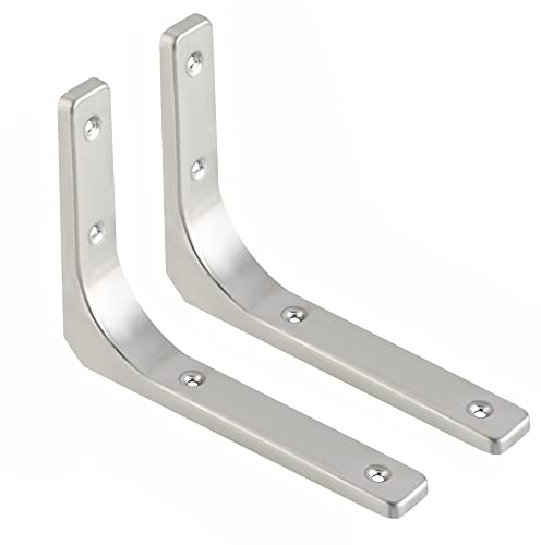 SAYAYO Stainless Steel Shelf Bracket Heavy Duty L Brackets 200 * 150mm | Angle Brackets for Wood Wall Brackets for Shelves Support, Brushed Nickel, 2 Pcs