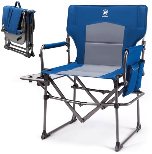 EVER ADVANCED Silla de Camping Plegable 160KG de Capacidad de Carga, Silla de Director Plegable, Silla Plegable compacta con Mesa Lateral y Bolsa Lateral para Camping, Pesca, Festival, Outdoor