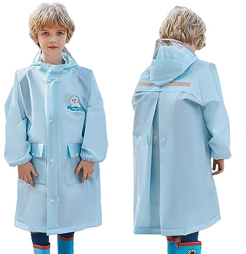 Fewlby Kids Raincoats - Boys Girls Rain Poncho Hooded Rain Jacket Waterpoof Rain Coats Toddler Cartoon Rainproof Cape Rainwear with Portable Bag, 8-10 Years Size XL