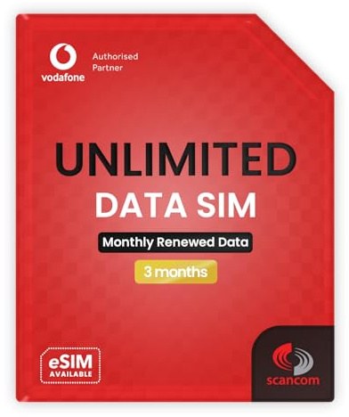 Vodafone Unlimited Data SIM - Preloaded for 3 Months - No Contract - Quick Activation Within 1 Working Day - Mobile Broadband for Routers, Tablets & Phones