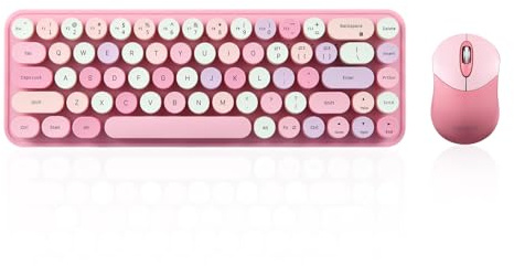 Perixx PERIDUO-802PK Bluetooth Mini-tangentbord och mus Combo - Retro Round Key Caps - Pastellrosa - US English