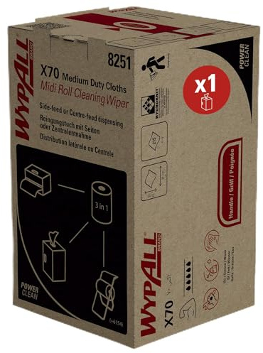 WypAll Power Clean Medium Duty Cloths X70 8251, 1-Ply, 2in1 Midi Roll, Highly Durable and Reusable for Grease and Grime, Blue, 1 Roll x 215 Cleaning Cloths