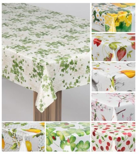 laro Wachstuch-Tischdecke Wachstischdecke Gartentischdecke, Muster:Efeu Weiß Grün, Größe:118x160