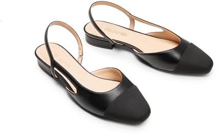 DREAM PAIRS Dam slingback balettskor fyrkantig tå låg klack bekväma damskor för uppklädd vardaglig fest, Svart-pu, 38.5 EU