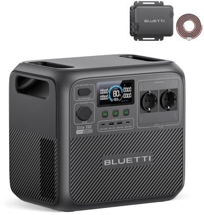 BLUETTI Elite 200 V2 Generador Solar con Charger 1, 2073,6Wh LiFePO4, 560W Cargador de Alternador, 4 Salidas de AC (2600W), 4,2H Carga Completa del Coche, Ideal para Camping, RV, Fuera de Red, cortes