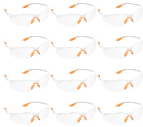 BEASAFY Lot de 12 lunettes de protection transparentes avec insert en caoutchouc sur le nez et les oreilles - Lunettes de sécurité pour homme, femme et enfant
