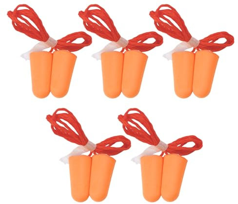 Shuade Lot de 5 paires de bouchons d'oreilles réutilisables en mousse avec cordon pour travail, étude, repos, construction antibruit