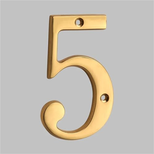 Numeri civici moderni in metallo da 4 pollici con viti in ottone dorato, numero civico in 3D, segno indirizzo per cassetta delle lettere per esterni, casa, appartamento, giardino(5)