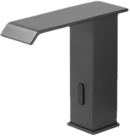 a Cascata con sensore Automatico per lavabo del Bagno, Rubinetto a infrarossi in Ottone con Finitura den, rubinetti per lavabo Alti (Nero Basso)