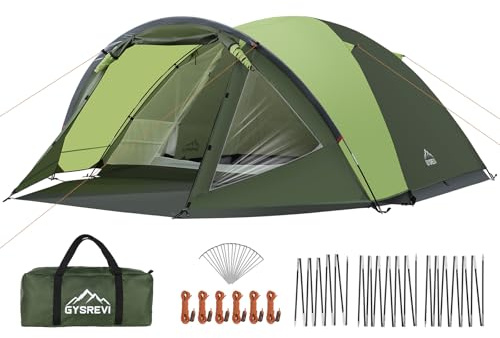Gysrevi Camping Zelt mit Vorraum, Campingzelt für 3-4 Person, Kuppelzelt für 4 Personen mit Schlafzimmer, leichtes Outdoor Zelt für Camping, Wandern, Rucksackreisen - Grün