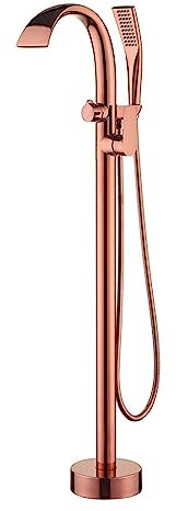 Robinet de Baignoire Cascade pour Salle de Bain Robinet Mitigeur de Baignoire Cascade Autoportant à Trou Unique avec Bec Rotatif à 360 ° Or Rose