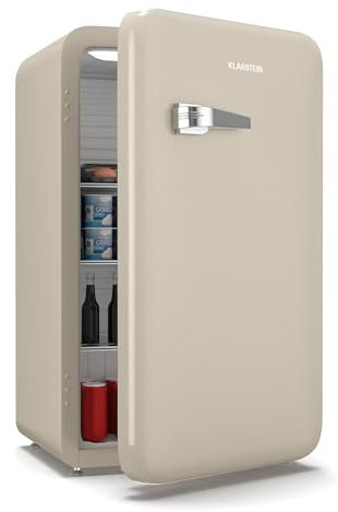 Klarstein Audrey Evo 90L Mini Frigo - Rétro, Silencieux 40 dB, Thermostat Réglable, Porte Réversible, Petit Frigo de Chambre, Bureau, Crème