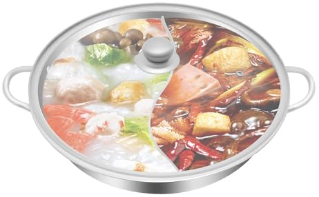 Olla eléctrica de 34 cm, olla eléctrica Hotpot, parrilla eléctrica, estufa de pato mandarín, acero inoxidable, doble caliente, con divisor y tapa de cristal