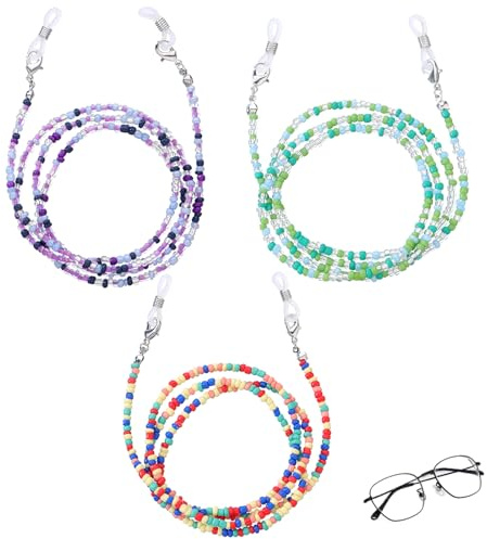 YDYxieji 3 pcs Eyeglasses Chain, Glasses Bead Chain with Anti-slip silicone ring, Trendy Eyewear Strap, Glasses Cord, Sunglasses Strap Lanyard, Spectacle Chain for Women Men Sports (Style 1)