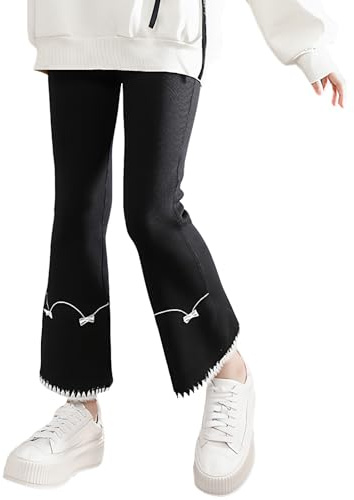 JiAmy flickor utsvängda leggings fleecefodrade byxor varma tjocka klockbyxor för flicka 3-12 år, Svart, 4-5 År