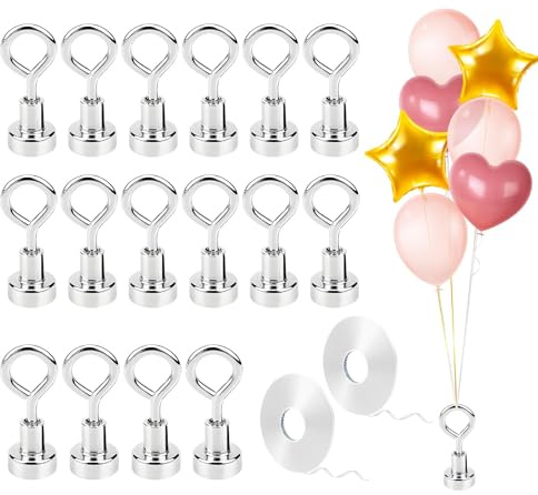 16 pesi per palloncini a elio, magnetismo, con 2 rotoli di nastro, riutilizzabili, per feste, matrimoni, compleanni, Natale, Halloween