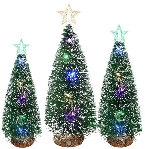 3 Pcs Mini Árbol de Navidad Artificial con Luces,Mini árbol Navidad,Pequeño Árbol Navideño para Micro Paisaje y Manualidades Navideñas