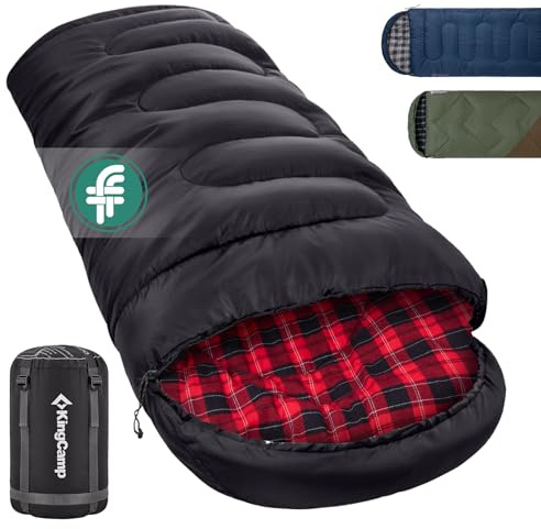 KingCamp Saco de Dormir Individual,Forro 100% algodón,Confort 7 °C,Negro-R