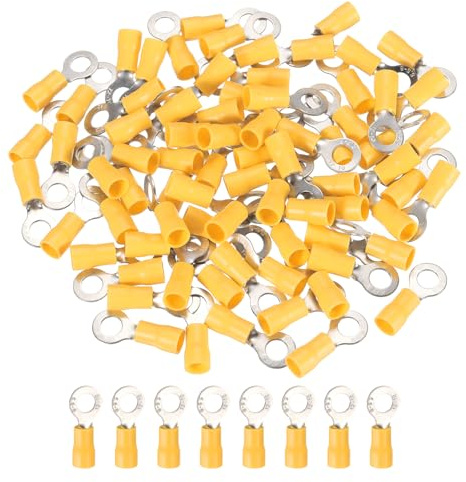 QUARKZMAN 100 st RV5,5-6 isolerade ringkabelskor elektriska kabelkontakter kabelskor presskontakt set 12–10 AWG för elprojekt industri kemiindustri gul