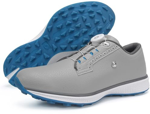 Wizeny Chaussures de Golf Homme Cuir Chaussures de Golf antidérapant Imperméables Baskets de Golf avec Boucle pivotante entraînement,Gris,42.5 EU
