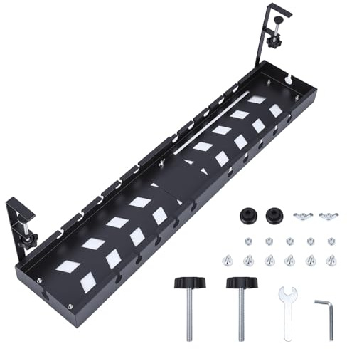 Plateau de gestion des câbles sous le bureau, sans perçage, 40 à 74 cm, extensible, gestion des câbles, plateau de gestion des câbles en métal avec pince pour bureau à domicile