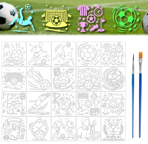 BIVYAX 20 Deportes Fútbol Plantillas para Dibujo, Futbol Deportes Plantillas para Pintar Fútbol Álbumes de Recortes en Madera/Lienzo/Pared/Cara/Papel/Hogar/Suelo