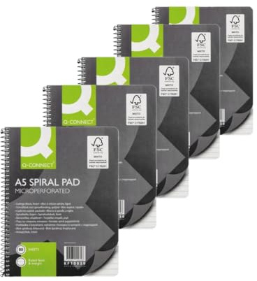 Q-Connect Executive A5 Plus 80 Leaf Ruled Feint and Margin Spiral Pad (Pack of 5)