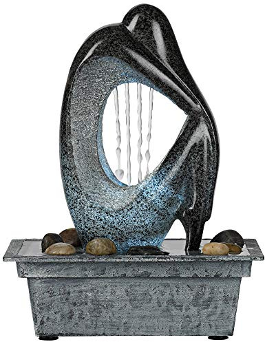 Modern Silhouette 10 High Small Zen Indoor Outdoor Decor Faux Stone Tabletop Fountain with Light LED Waterfall Water Feature for Outside Garden Patio Yard Desk Backyard Porch Deck - John Timberland