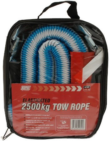 Maypole Heavy Duty 4m Elasticated Tow Rope 2500kgs with Forged Hooks, 'On Tow' Sign, 2.5 tonnes for Cars, 4x4's, Vans