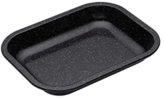 MasterClass Professional Ofenform aus Glasierter Emaille, Bratform aus Edelstahl, Spülmaschinenfest, Induktionsgeeignet, Schwarz, 27 x 21 x 4 cm