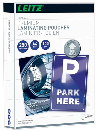 Leitz Pouch per la Plastificazione a caldo con Tecnologia UDT (Unique Direction Technology), Formato A4 , Spessore 2x250 micron, 100 pezzi, 74840000