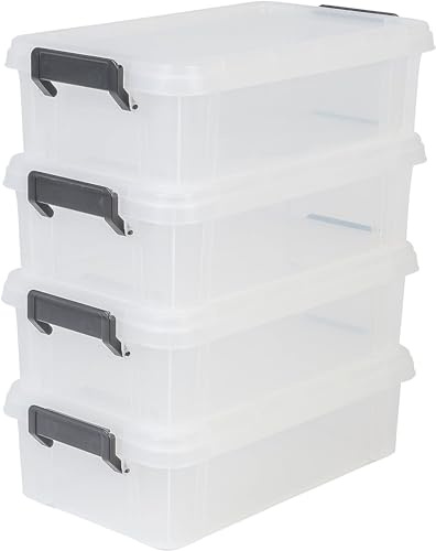 Iris Ohyama, 4er-Set, Aufbewahrungsboxen, 4 L, mit Clips, stapelbar, Garage - Multi Box MBX-4 - Transparent