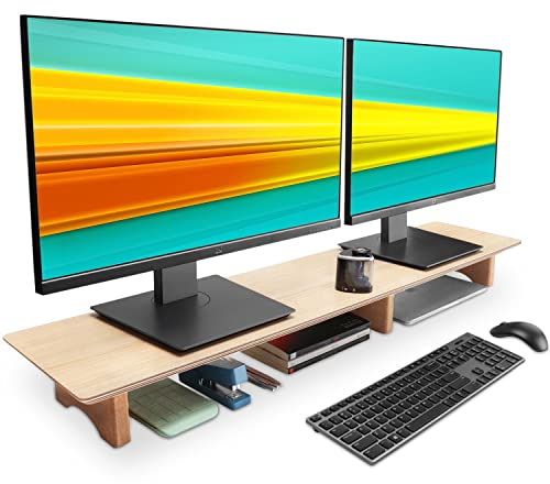 Aothia Großer Monitor-Ständer für Computerbildschirme,Holz-Riser mit nachhaltigen Korkblockbeinen für schwere Laptops/Computer/TV/PC,Perfekter Regal-Organizer für Büro/Zuhause(Eiche,groß)