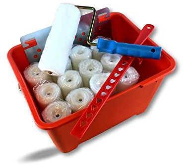 Ensemble à peindre complet | 13 rouleaux polyester poils courts alésage 8 mm | Monture courte | Seau 14 litres | Mélangeur plastique | Grille essorage acier galvanisé | Kibros SO1412B