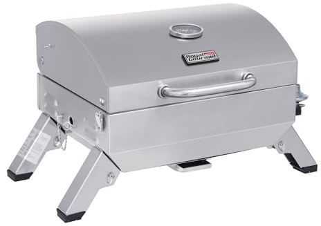 Royal Gourmet GT1001 Stainless Steel Portable Grill, 10000 BTU BBQ Tabletop Gas Grill with Folding Legs and Lockable Lid, Outdoor Camping, Deck and Tailgating, Silver