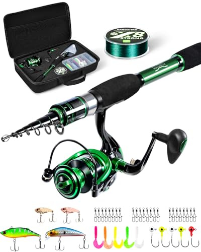 Ghosthorn Fishing Rod and Reel Combo, Graphite Telescoping Fishing Pole Portable Travel Kit with Carrier Bag for Freshwater Saltwater