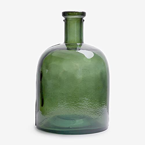 Breite Schlichte Glasflasche aus recyceltem Glas - Handgefertigte Glaskaraffe im mediterranen Stil Heimdekoration (Olivgrün)