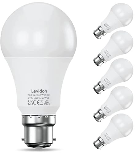 Levidon Bayonet Light Bulbs 100W Equivalent, Cool White 6500K,13.5W 1520LM Super Bright LED Bayonet Bulb, Daylight B22 LED Bulbs, BC GLS Energy Saving Lightbulbs Bayonette, Non-dimmable, Pack of 6