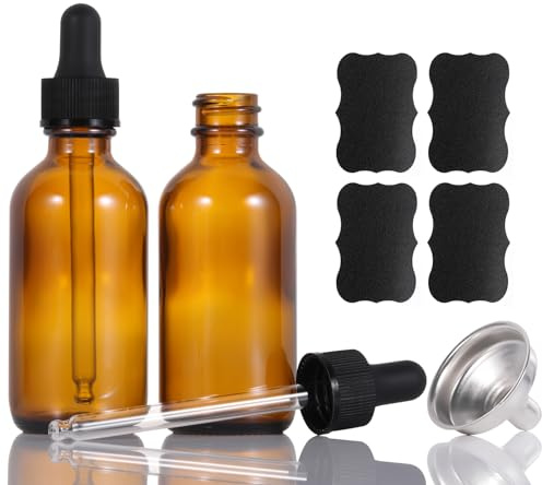 Bärnsten glas droppflaska, 2 st 60 ml liten tom återanvändbar flytande pipett örondroppflaskor lämpliga för eteriska oljor massage parfym aromaterapi laboratorium dofter apoteksflaska