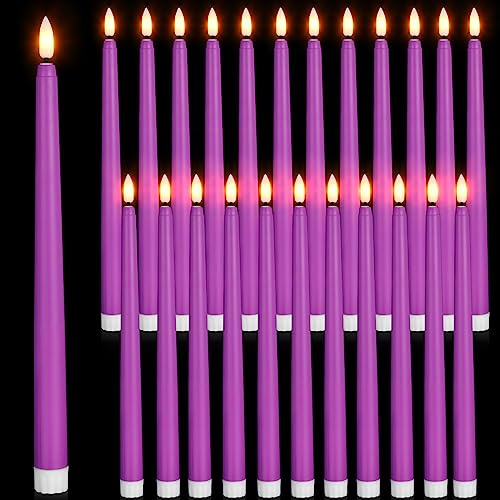 Macarrie 24 Packs Flameless Taper Candles Battery Operated Fake 11 Inch Long Candle Light LED Flameless Candlesticks Flickering Tapered for Wedding, Halloween, Christmas(Purple)