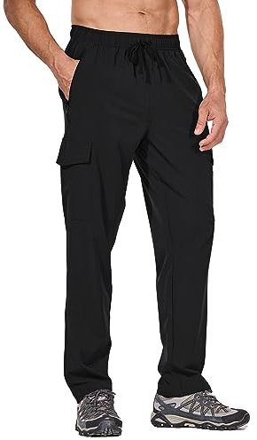 baleaf Men's Hiking Pants Waterproof Lightweight Quick Dry Cargo Travel Elastic Waist Strentch Straight Leg UPF 50+ for Work Athletic Size XL Black