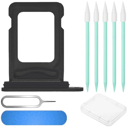 ZHUROUPU 4 In 1 Dual Sim Card Tray Slot Holder Replacement with Waterproof Rubber Ring, Cemobile Sim Card Tray Open Eject Pin for iPhone Xr (6.1)(Black, Dual Sim)