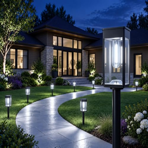 ALFIOT Solar Pathway Lights Outdoor, 8 Pack, Cool White, 3 Heights, IP65