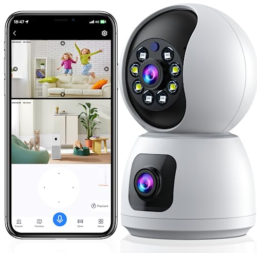 Camcamp Doppelobjektiv-2K üBerwachungskamera Innen,2.4G WLAN üBerwachungskamera Indoor,Babyphone Mit Kamera & Hundekamera,Ptz Camera Bewegungsverfolgung, Farbnachtsicht, 2-Wege-Audio,Cloud-Speicher