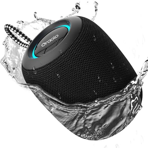 oraolo Mini Bluetooth Speaker, IPX7 Waterproof Portable Speaker 15W, 30H Playtime, LED Light, BT5.4, Support TWS, Small Wireless Speakers for Outdoor/Camping/Party, Black