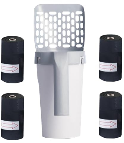 BommFu Streuschaufel Mit Behälter | Katzenklo Schaufel 2 In 1 | Streuschaufel Katzenklo Mit 11 Rollen Abfallsäcken - Katzenstreu Entsorgungseimer Mit Schaufel Für Haustier Kätzchen Katze