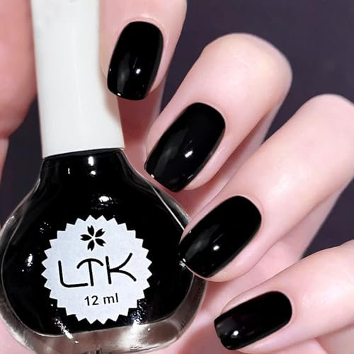 DMQ Black Nail Varnish, Pure Black Nail Polish, Long Lasting Chip Resistant & Quick Drying Nail Polish Gel for DIY Nail Art Manicure at Home - No Need Cure - 12ML