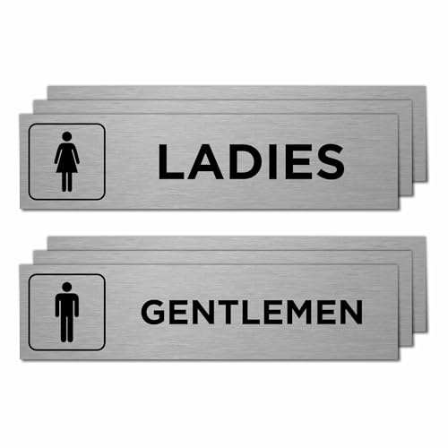 Slimline Aluminium Toilet Door Signs Twin Pack from ViroDisplay® - Gentlemen & Ladies Symbols - Brushed Silver 0.5mm - 200 x 50mm - Durable Printed Surface - Self-Adhesive Fixing (Pack of 3)